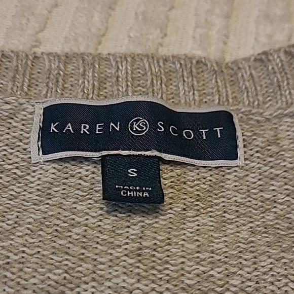 Karen Scott Gray Not Ugly Christmas Sweater Santa Plaid Sequin Cat Womens Small - Picture 5 of 13